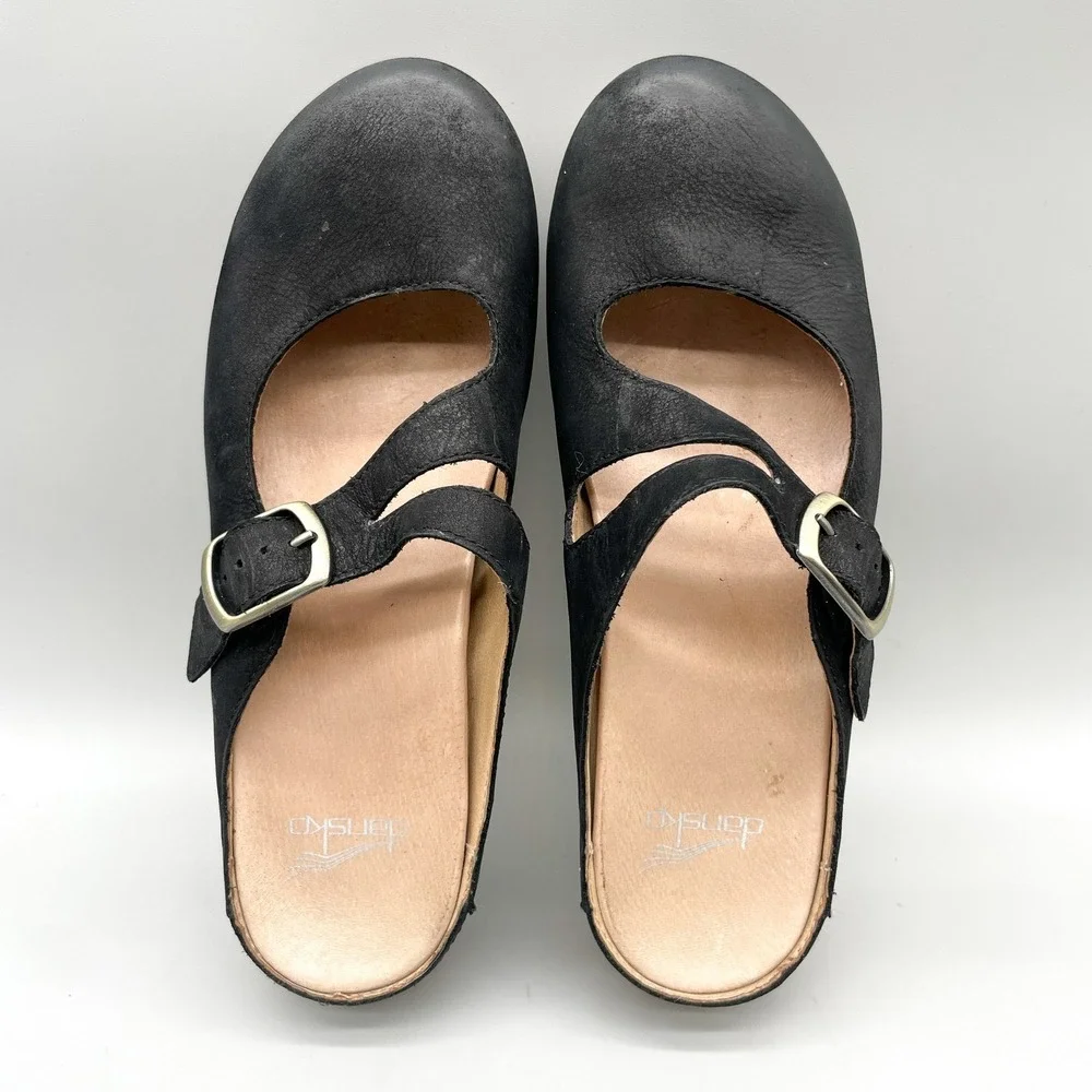 Dansko Womens 39 Britney Mary Jane Clogs Black Nubuck Platform Boho Nurse Retro